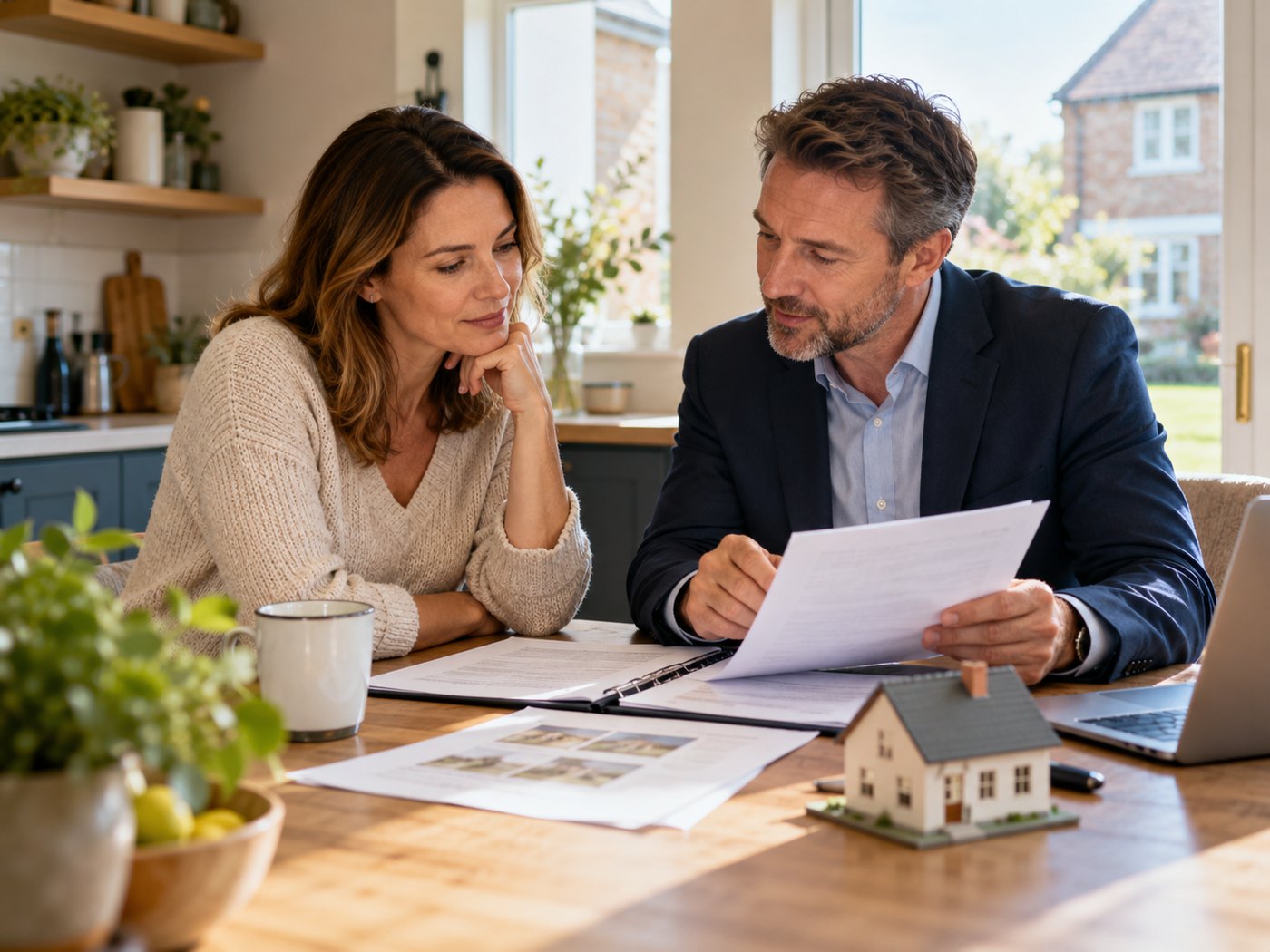 Homeowner reviewing insurance documents with an adviser