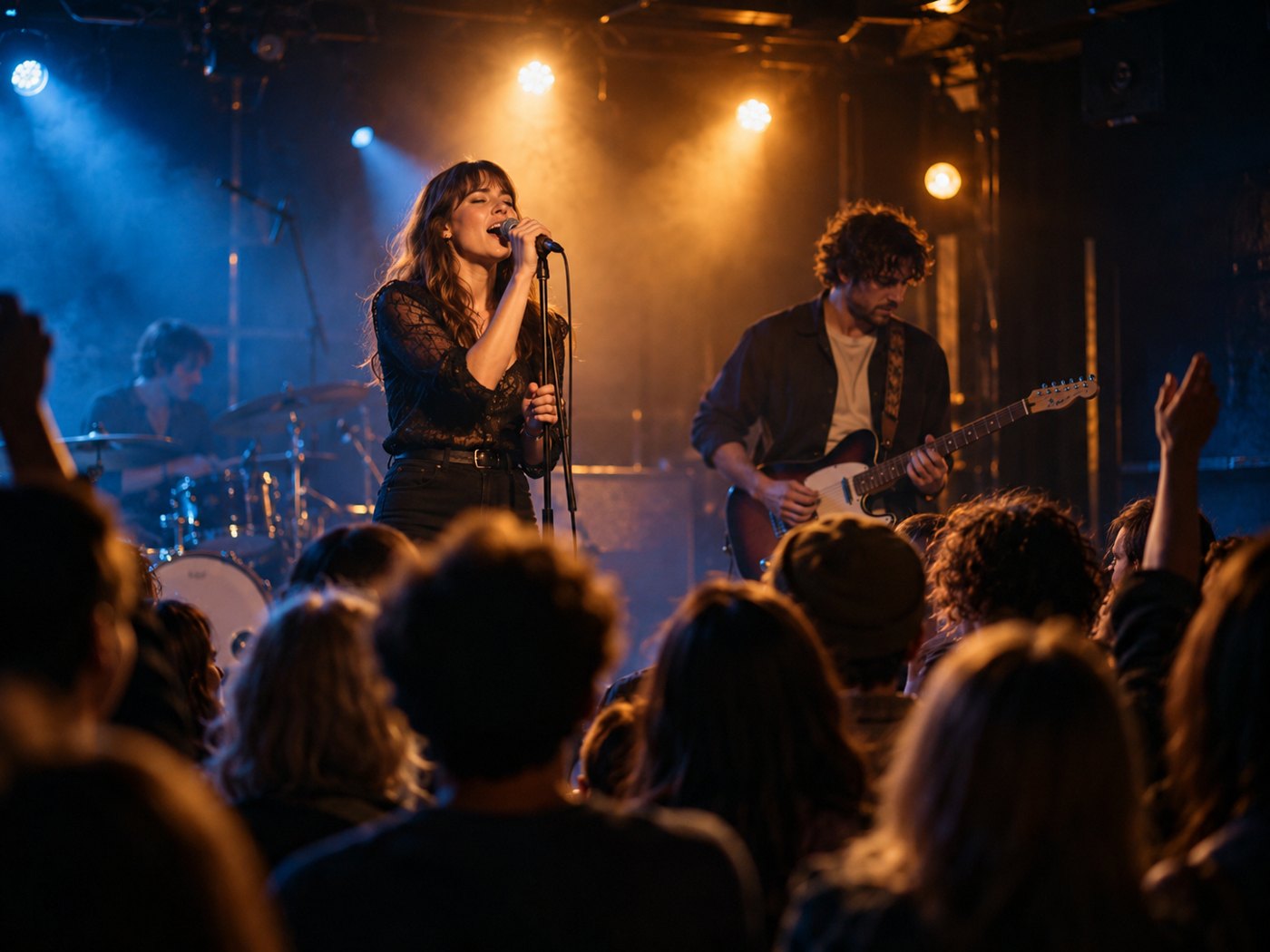 Live band performing to an engaged audience at a music venue